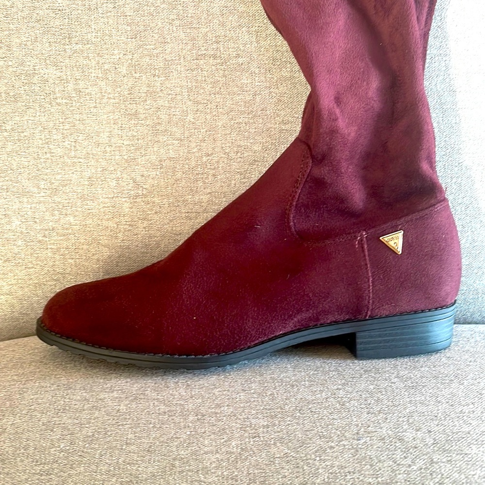 GUESS suede knee high boots with gold hooks